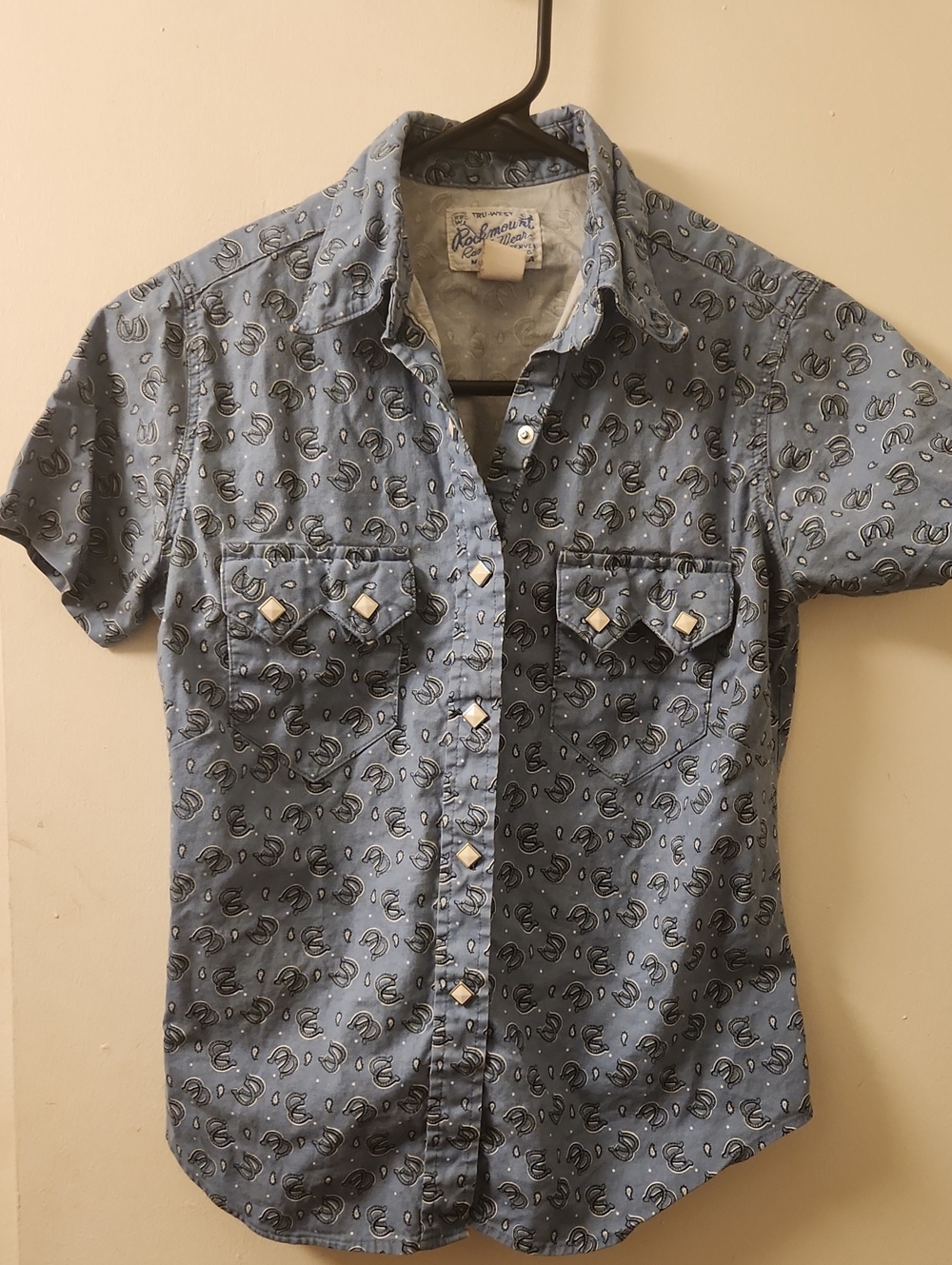 Rockmount  Light Blue Horseshoe Print Western Shirt Size S